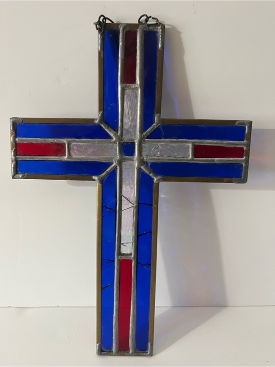 Other - Vintage Stain Glass Cross, Deep Cobalt Blue & Ruby Red